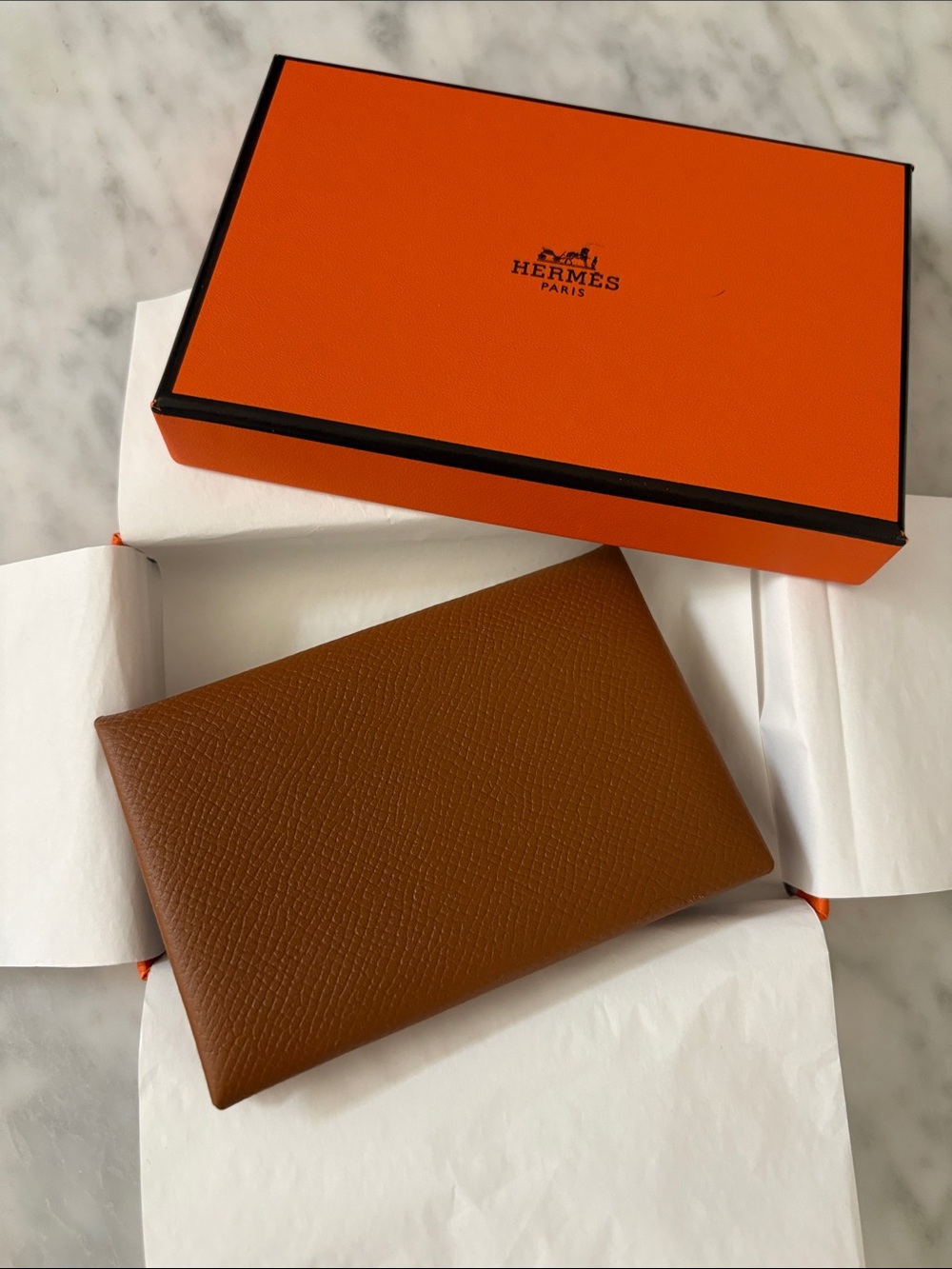 Hermes Brown Leather Card & Key Holder